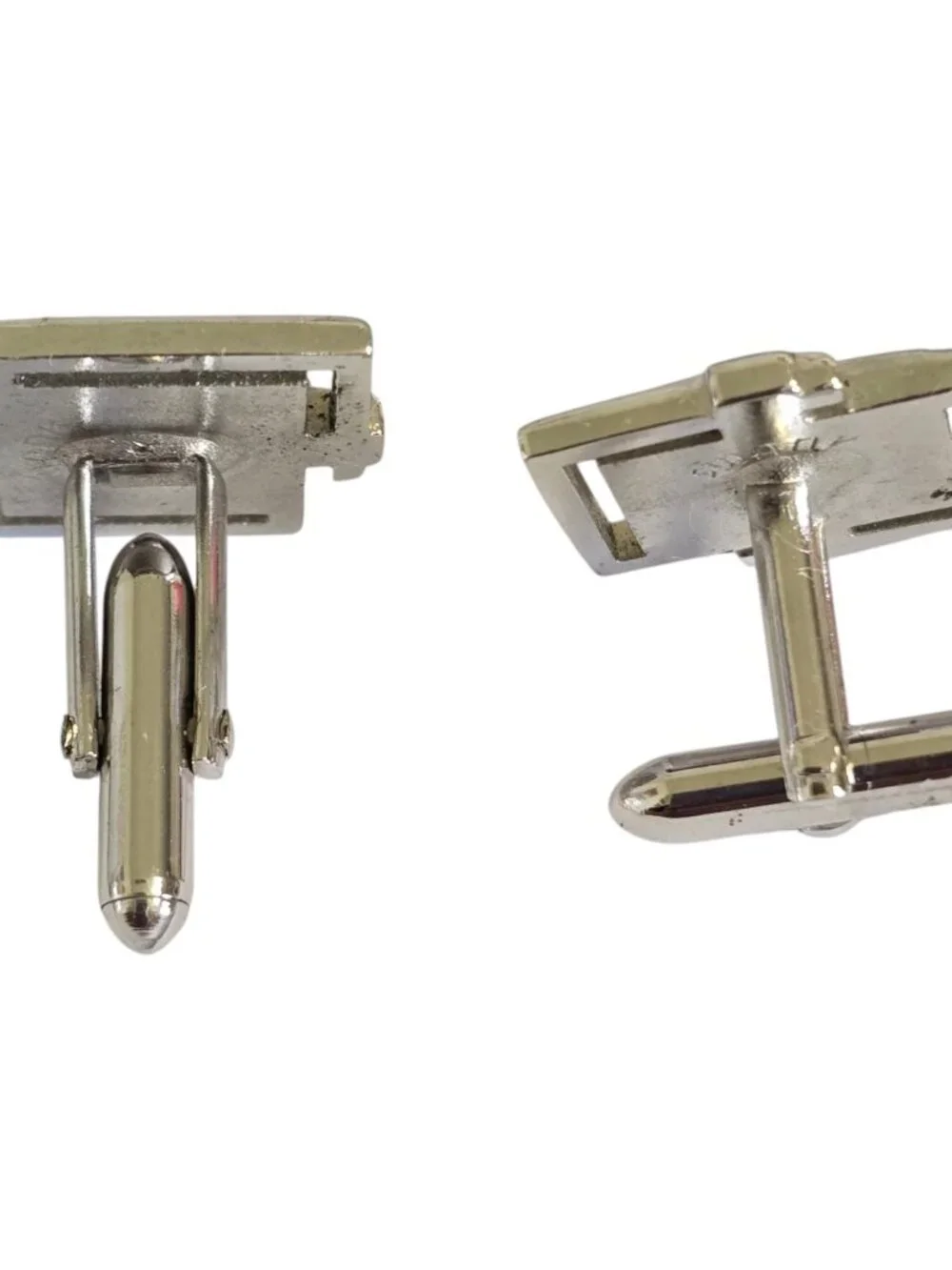 Vintage Swank Cufflinks & Tie Clip Set Silver Tone Geometric Square Shaped